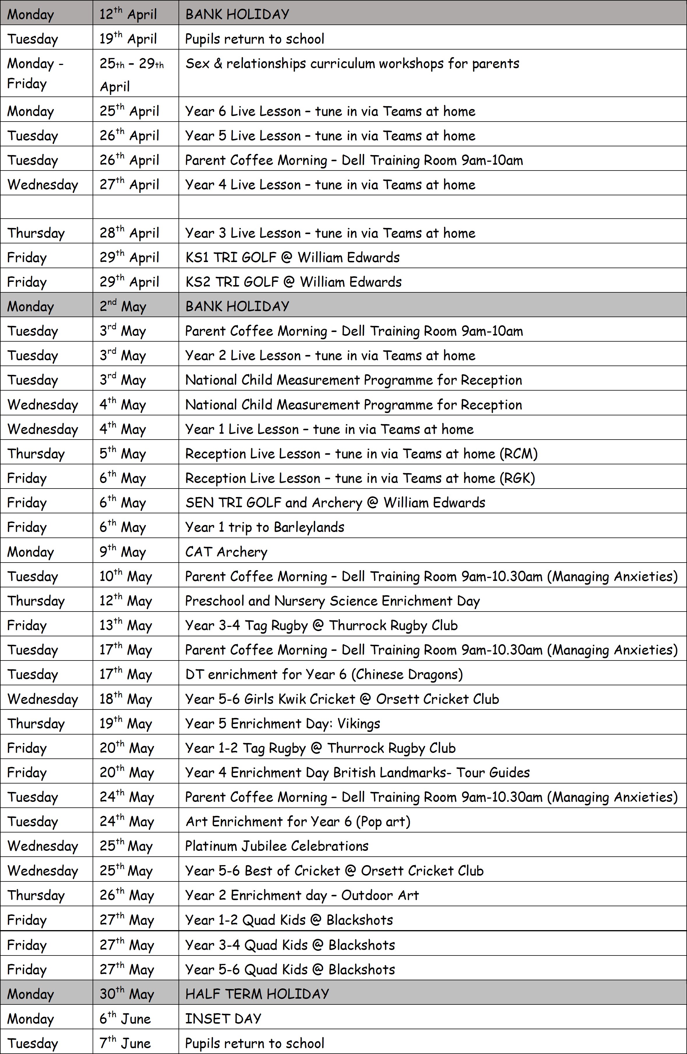 quarry-hill-academy-summer-term-2022-programme
