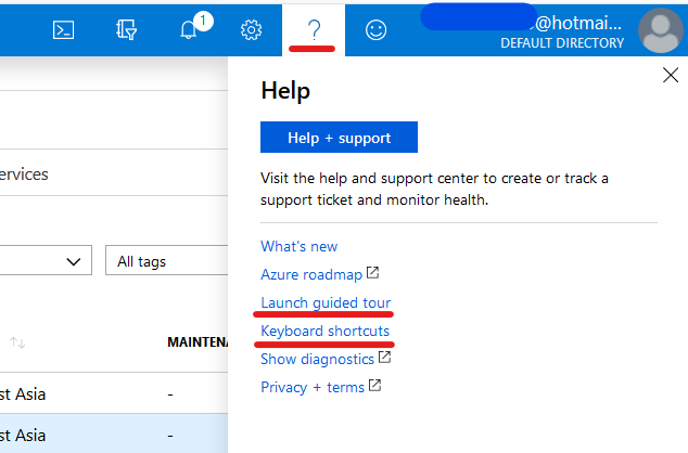 Lab Microsoft Azure - Keyboard Shortcuts