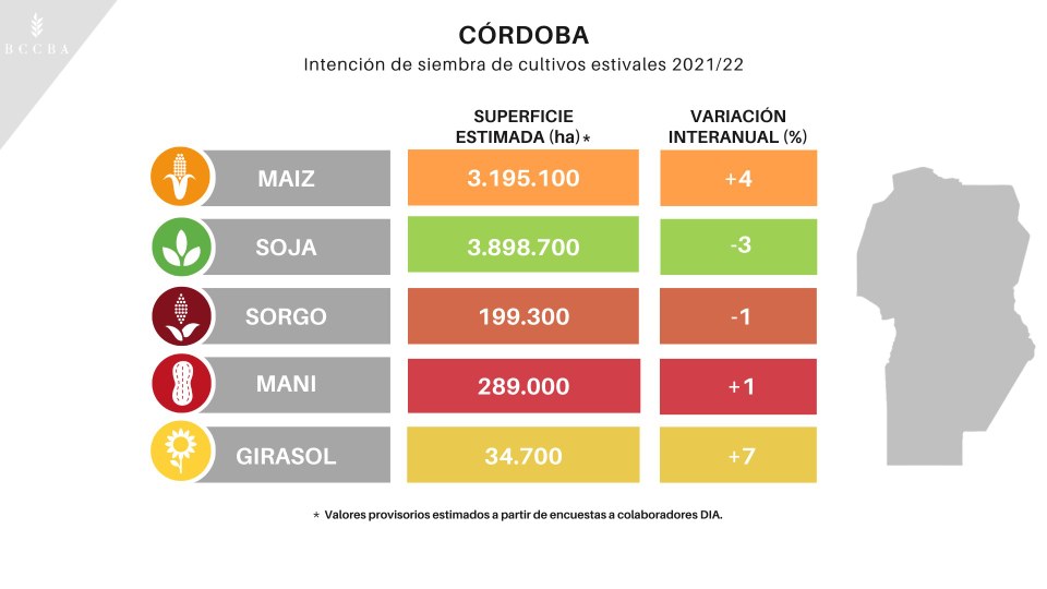 Córdoba. Avanza la siembra de los cultivos estivales 2021/22 | BCCBA