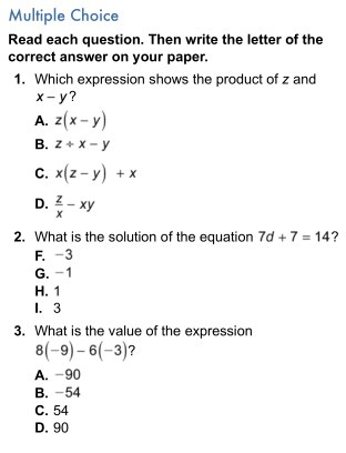 Algebra 1 Common Core Readiness Assessment 1 Review Stacks