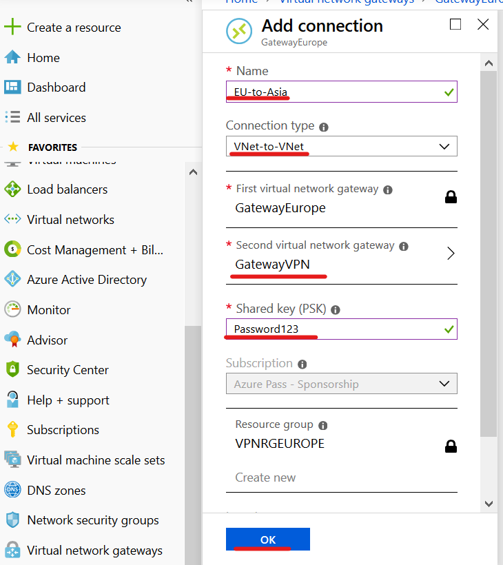 Lab Vpn Vnet to Vnet