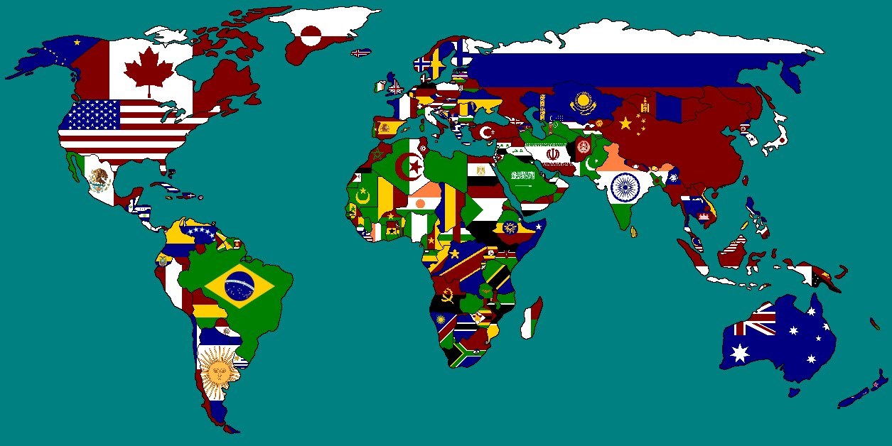Карта самой маленькой страны. Карта земли с флагами. Флаги континентов.