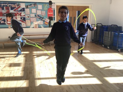 Year 6 skipping in the hall