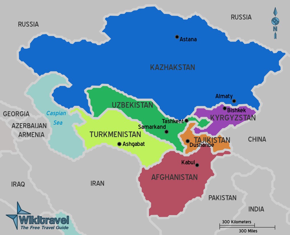 Карта средней азии с городами