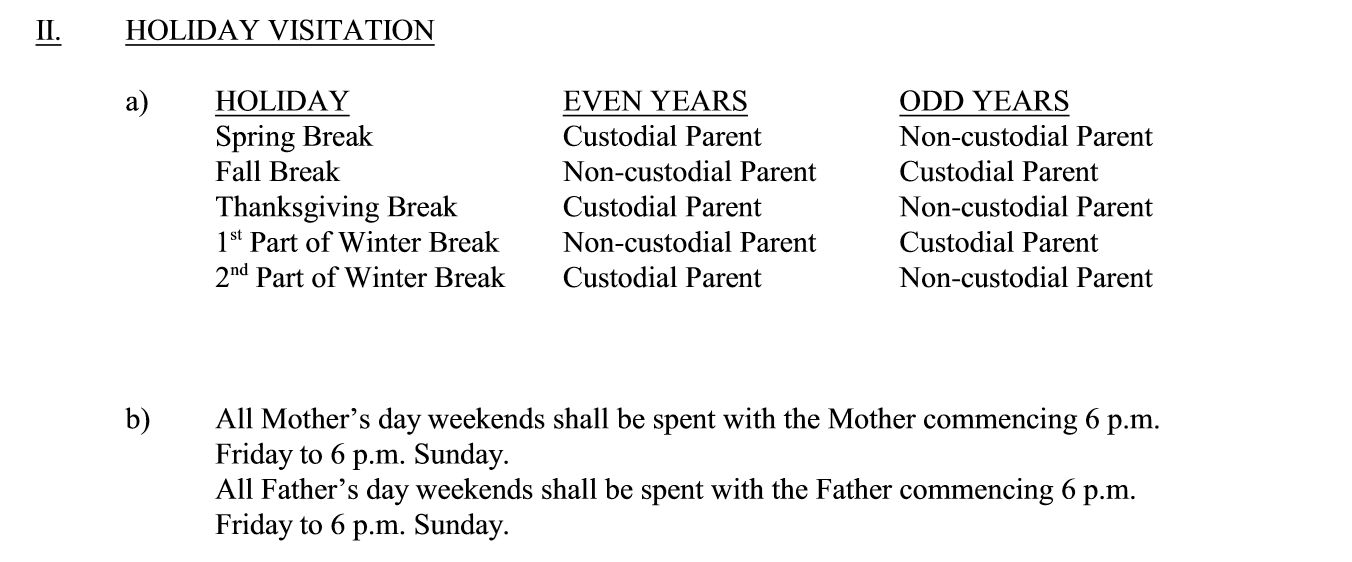 Holiday Schedule (Moderate)